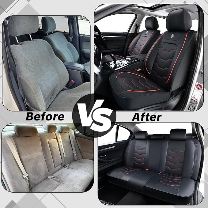 Car Seat Cover Full Set Sets, Universal Car Seat Covers for Cars, Premium Waterproof Leather, Protect & Upgrade Car Interior, Compatible with Airbags, Easy to Install & Clean Up - Image 8