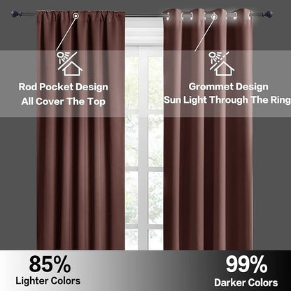 RYB HOME Short Blackout Curtains for Small Window Kitchen Bathroom Cafe RV | Sunmmer Heat Light Blocking Privacy Curtains for Sunroom Laundry Room Stair Window, W52 x L36, Chocolate Brown, 2 Panels - Image 4