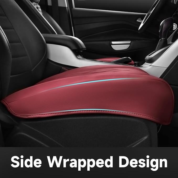 CAR PASS 2 Pack Leather Front Car Seat Covers, Bottom Seat Covers Full Wrapped with Storage Pocket, Anti-Slip Leather Seat Protectors,Waterproof Seat Cushion Pad Universal Fit Cars SUV Truck, Burgundy - Image 4