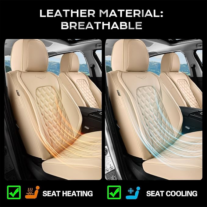 Coverado Rear Seat Covers, Soft Waterproof Faux Leather Rear Protectors for Sedan SUV Truck, Minimalist Comfortable Anti-Stain Interior – Beige - Image 6