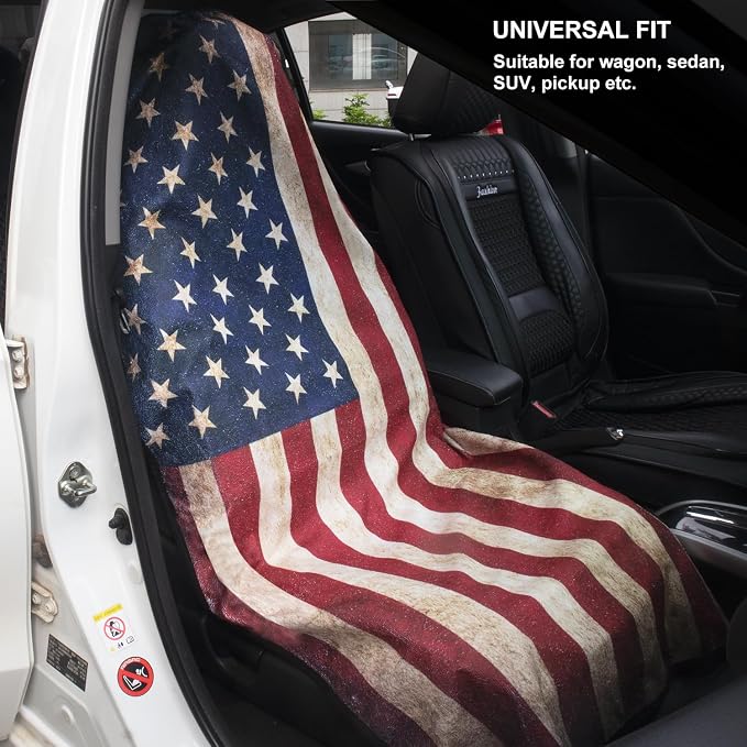 Waterproof Sweating Car Seat Cover for Post Gym Workout, Running, Swimming, Beach and Hiking, Universal Fit Non-Slip Bucket Seat Protector for Cars SUV Trucks, Machine Washable (Flag) - Image 6