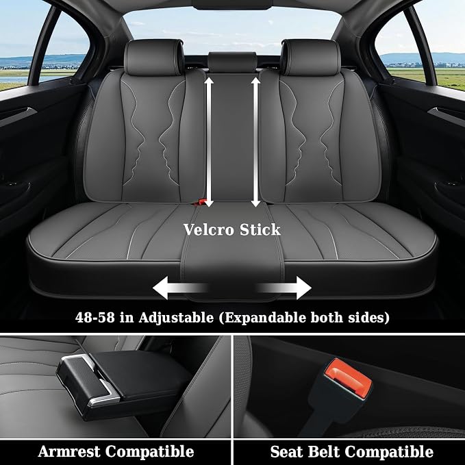 Coverado Car Seat Covers Full Set, Seat Covers for Cars, Front Seat Covers and Back Seat Cover Waterproof Leather Automotive Seat Cover, Universal Car Interior Protectors Cushion for Most Cars - Image 3