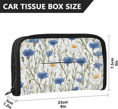 Car Tissue Holder Car Napkin Holder Tissue Box Dispenser Storage Case Sun Visor Mask Holder with Adjustable Straps Reusable Refillable Blue and White Daisy03 - Image 4