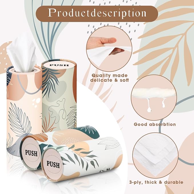 Outus 12 Pcs Boho Car Tissues Cylinder Holder with 3 Ply Facial Tissue Bulk Black White Round Tissue Holder Travel Tissues Boxes Container for Car Cup Wedding Birthday Party - Image 3
