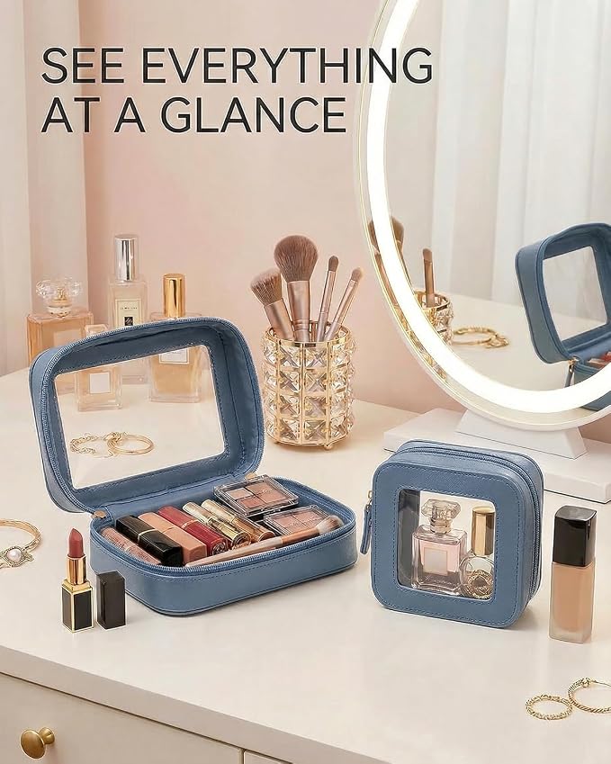 Clear Makeup Bag Organizer Set, Travel Toiletry Bag for Women, Waterproof Cosmetic Pouch with Zippers, Car Accessories Organizers and Storage Case (2Pack-Standard&Square, Blue) - Image 3