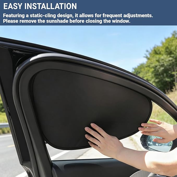 4 Pack Car Window Shades, Electrostatic Adsorption Blackout Sun Shade for Side Windows, UV Blocking Privacy Curtains for Baby, Camping, Napping, Sleeping, Universal Fit for Most Cars SUVs - Image 6