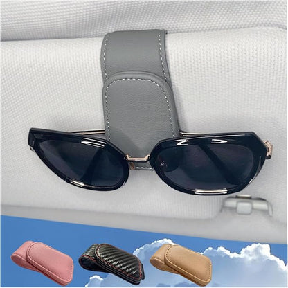 Magnetic Visor Sunglasses Holder, Leather Eyeglass Clip for Car(Grey) | Securely Clips Sunglasses on Car Visor, One-Handed Operation, Car Travel Essentials for Long Trips by Unknown