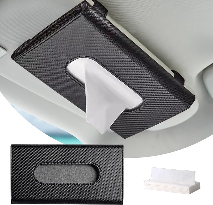 Car Tissue Holder, Sun Visor Napkin Holder, Premium PU Leather Car Tissue Box, with Tissue Refill, Universal Version Hanging Tissue Holder for Cars, Trucks, SUVs by CHRYMUM