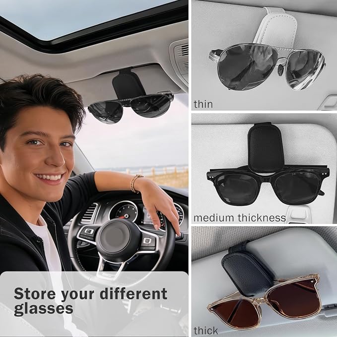 Sunglass Holder for Car Visor, Magnetic Leather Sunglasses Holder and Ticket Card Clip for Car - Image 6