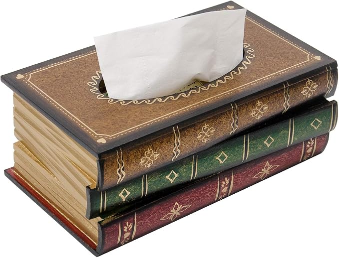 Retro Wooden Antique Book Tissue Box Cover Rectangular Home Library Decor | Crafted Decorative Tissue Holder Dispenser Paper Cover Case Napkin Holder for Bathroom living room office car kitchen by VERGOODR