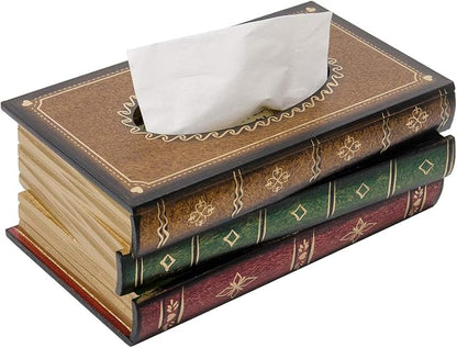 Retro Wooden Antique Book Tissue Box Cover Rectangular Home Library Decor | Crafted Decorative Tissue Holder Dispenser Paper Cover Case Napkin Holder for Bathroom living room office car kitchen by VERGOODR