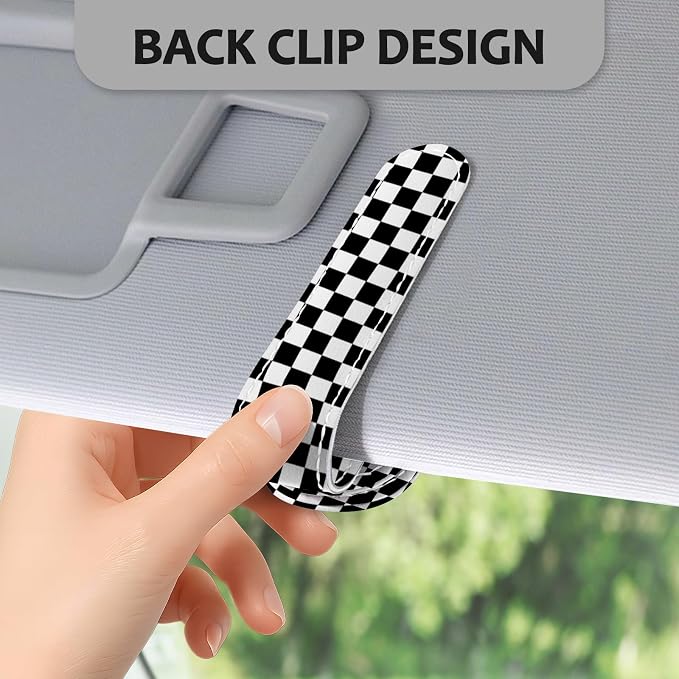 2 Pack Magnetic Leather Sunglass Holder, Universal Magnetic Car Eyeglass Hanger Clip for Different Size Eyeglasses, Car Visor Accessories (Checkered Dog) - Image 4