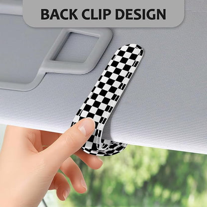 2 Pack Magnetic Leather Sunglass Holder, Universal Magnetic Car Eyeglass Hanger Clip for Different Size Eyeglasses, Car Visor Accessories (Checkered Dog) - Image 4