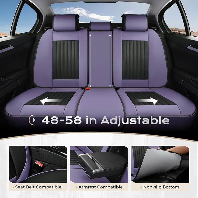 Coverado Car Seat Covers Full Set, Seat Covers for Cars, Car Seat Cover, Car Seat Protector, Leather Car Seat Cushion, Waterproof Car Seat Covers Front Seats and Back Fit for Most Cars(Purple&Black) - Image 6