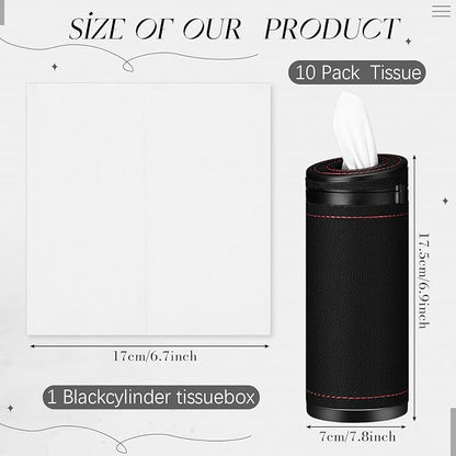 1 Pcs Car Tissues Cylinder Leather Round Container Car Tissues Holder with Tissue Paper with Window Breaker for Vehicle Bathroom Office(Black) - Image 2