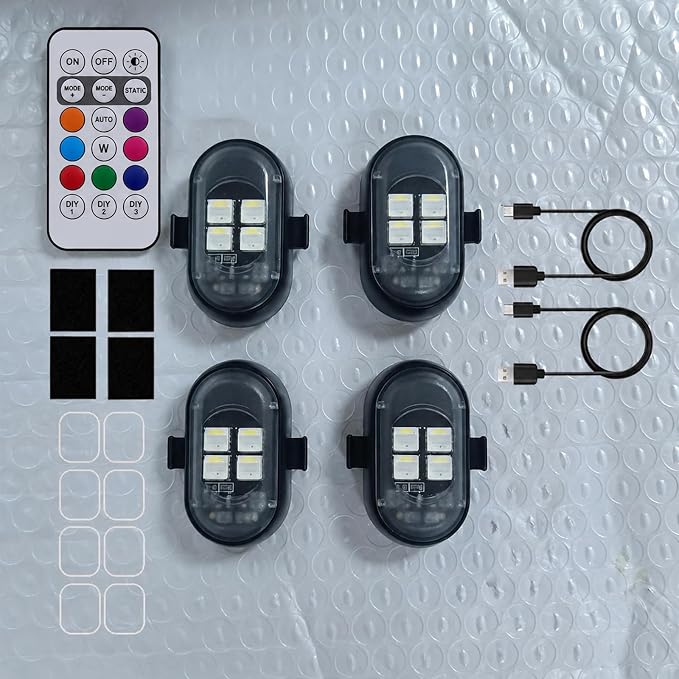 Upgraded 4PCS Mini Car Wireless LED Strobe Lights with Remote Control Wireless LED Lights for Car Motorcycle Bicycle Bike USB Rechargeable 8-Color Car Ambient Lighting Car Led Lights Interior - Image 9