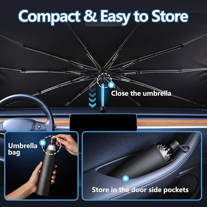 Windshield Sun Shade Umbrella, Foldable Sun Blocker for Cars (56" Lx31 W) | Umbrella Cover for Front Window, Heat & UV Protection, Easy Open Keep Cool, Protect Interior Fits Auto Sedan SUV - Image 7