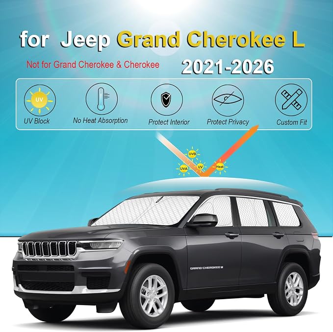 KMF 8pcs Thicken Sun Shades for Jeep Grand Cherokee L(Three-Row) 2021-2026 Accessories (NOT for Grand Cherokee&Cherokee),Full Car Window Covers for Windshield Side Rear, UV Block and Blackout Camping - Image 6