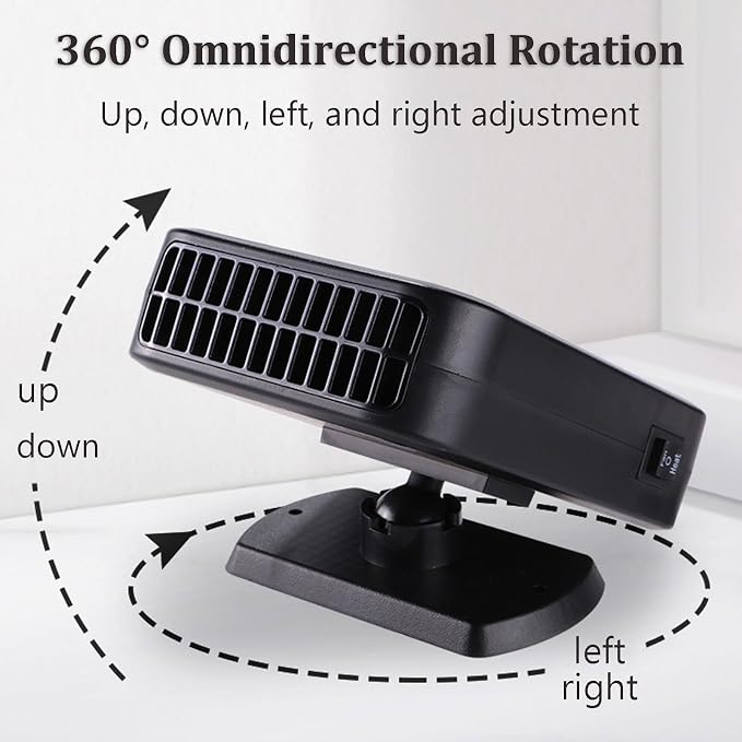 Car Fan for Vehicle, 2-in-1 Portable Car Defroster Heater & Cooling Fan, 12V Auto Heater Defogger with Hot & Cold Wind, 360° Rotatable Car Heater for Truck SUV Sedan - Image 3