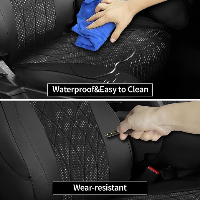 EKR F150 Seat Covers Custom Fit for (4 Door,SuperCrew) Ford F-150 Raptor/Tremor 2021 2022 2023 2024 2025 2026,Leather Truck Seat Cover Full Set -Faux Leather(Black/Gray Camo A63) - Image 4