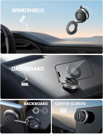 Lamicall for MagSafe Car Mount 70LBS Vacuum Suction Dashboard & Windshield | 20X Magnet Car Phone Holder 360° Foldable Magnetic Phone Holder for Your Car fit iPhone 17 16 15 14 Pro Max Gift Truck Silver - Image 2