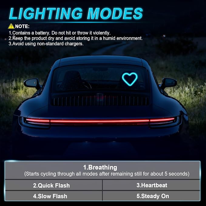 iFunyLED Heart-Shaped Solar Powered Car LED Interior Ambient Light, Wireless Lamp with 5 Lighting Modes, Dual Charging & Dual Sensor Design, Cute Car Accessories Gift for Women, Pack of 2 (Ice Blue) - Image 5