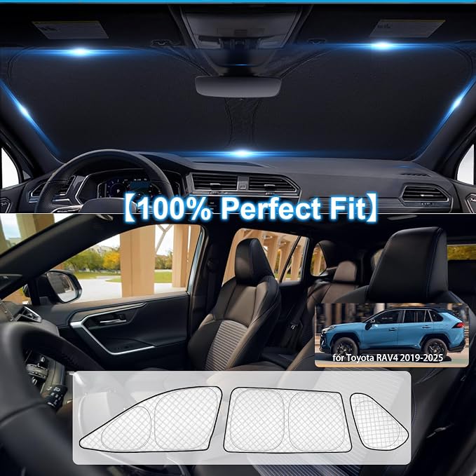 KMF Thicken Car Window Shades for Toyota RAV4 2019-2025 Accessories, 5th Gen RAV 4 Full Car Window Covers Sunshade for Windshield Side Rear,UV Block and Blackout Privacy for Car Camping Outdoor 8pcs - Image 4
