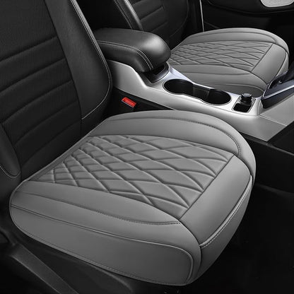 CAR PASS 2 Pack Leather Front Car Seat Covers, Bottom Seat Covers Full Wrapped with Storage Pocket, Anti-Slip Leather Seat Protectors,Waterproof Seat Cushion Pad Universal Fit Sedan SUV Truck, Gray by CARPASS