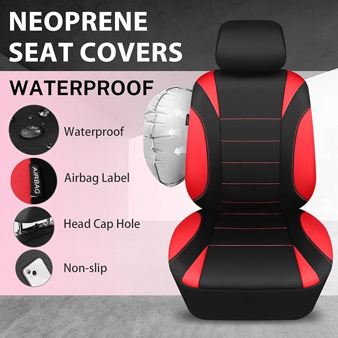 CAR PASS Neoprene Wetsuit Seat Covers, Waterproof Car Seat Covers Full Sets with 5mm Composite EVA, Universal Fit for Car,Sedan, SUV TrucksAnti Slip, Airbag Compatible(Black Red - Image 4