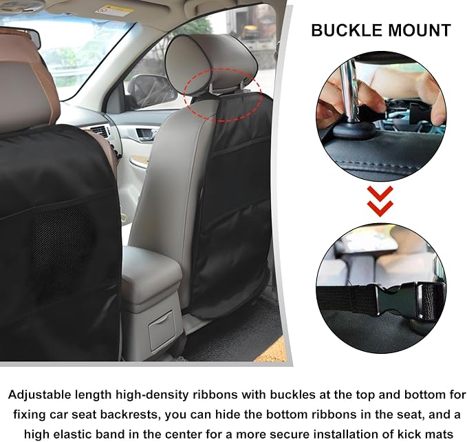 Kick Mat Back Seat Protector, Waterproof Car Backseat Protective Kick Mat with 2 Mesh Pockets, Large Vehicle Seat Back Kick Mat Organizer for Kids, Car Accessories - Image 5