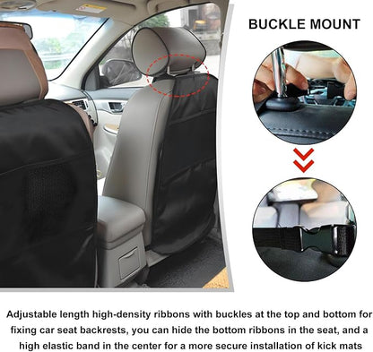 Kick Mat Back Seat Protector, Waterproof Car Backseat Protective Kick Mat with 2 Mesh Pockets, Large Vehicle Seat Back Kick Mat Organizer for Kids, Car Accessories - Image 5