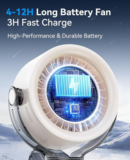 KIMMOO 4000mAh Rechargeable Portable Clip on Fan-100-Speed Touch Control, LED Display, 360° Rotate Quiet Turbo Desk Fan, Small Battery Operated USB Fan for Stroller Bed Travel Camping Golf Gym (White) - Image 4