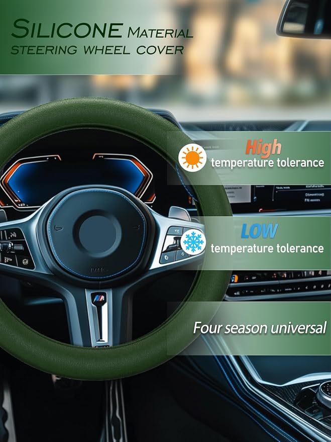 LRITER Car Steering Wheel Cover, Non-Slip Silicone Material, Dark Green | Multiple Color Choices, Universal Auto Parts Steering Wheel Cover, Suitable for Most Cars - Image 3