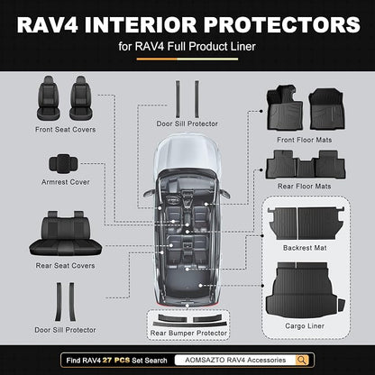 AOMSAZTO Cargo Liner for Toyota RAV4 Hybrid 2026 W/O Subwoofer (NO PHEV) | Door Sill Protector & Seat Back Mats & Cargo Mat All Weather Custom Fit Trunk Mat Door Sill Guard Full Interior Protection - Image 9