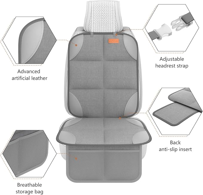 SMART ELF 2 Pack Car Seat Protector-600D Fabric Waterproof (Light Grey) | Baby/Pets for Child Car Seat with Thicily Padded and Non-Slip Backing Mesh Pockets, Universal Size - Sedan SUV Truck - Image 6
