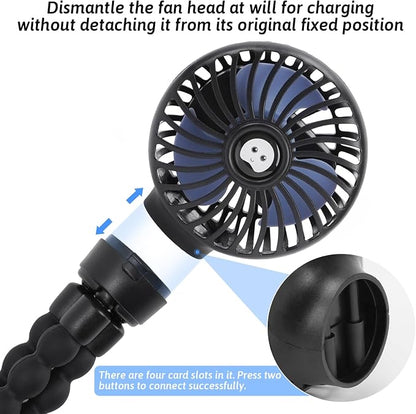 Portable Stroller Fan USB Clip on Fan Rechargeable Small Personal Mini with Removable Flexible Tripod 3 Speed 360° Rotate Can Handheld and Desk for Stroller Car Seat Crib Travel Outdoor (Black-1) - Image 2