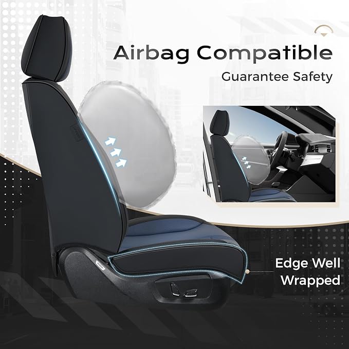 Coverado Car Seat Covers Full Set, Front Seat Covers with Lumbar Support and Back Seat Cover Waterproof Leather Automotive Seat Cover, Universal Car Interior Protectors Cushion for Most Cars - Image 3