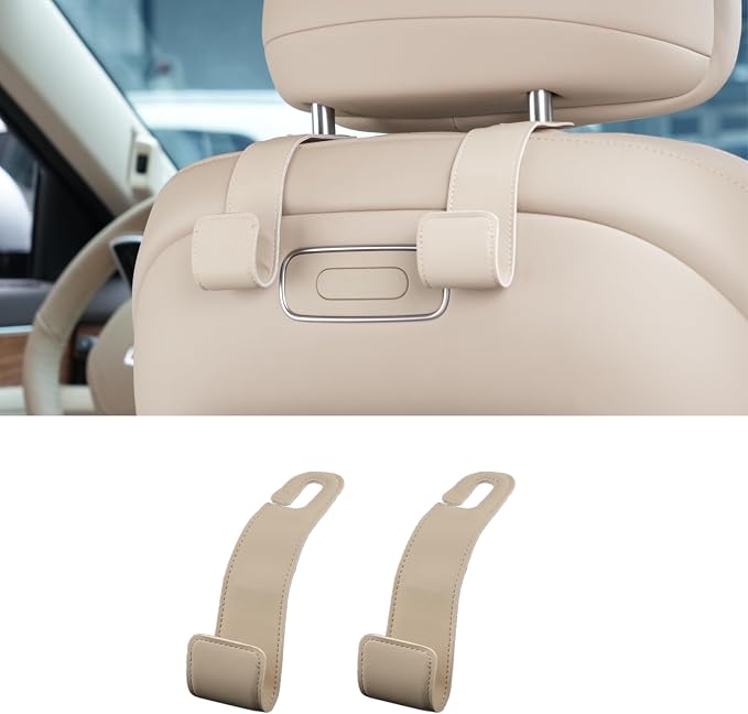 2 Pack Purse Holder for Car, Universal Leather Car Seat Hook, Car Organizer | Extra Wide & Deep Hook; Soft Leather Wrapped; Flexible Hanging Design by IRROMI