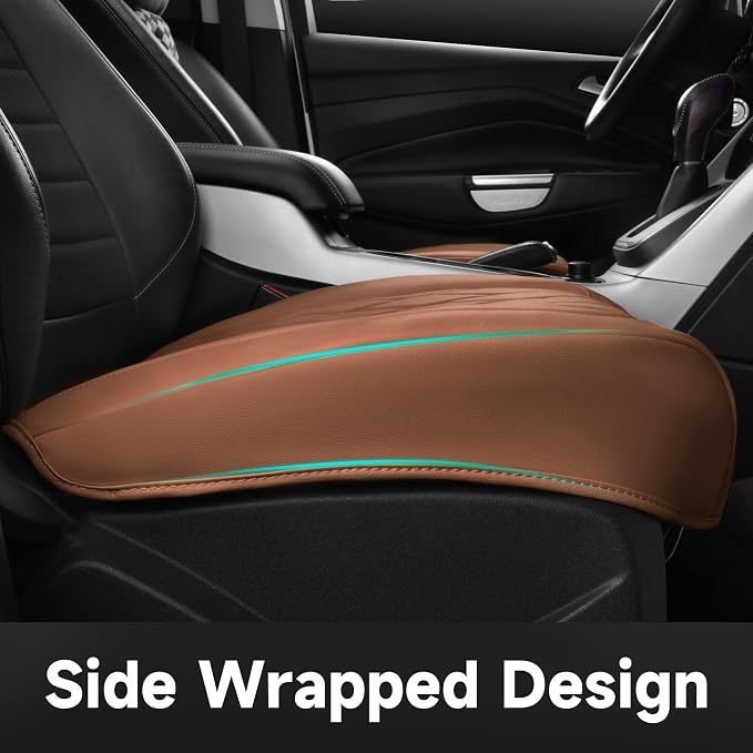 CAR PASS 2 Pack Leather Front Car Seat Covers, Bottom Seat Covers Full Wrapped with Storage Pocket, Anti-Slip Leather Seat Protectors,Waterproof Seat Cushion Pad Universal Fit Sedan SUV Truck, Brown - Image 7
