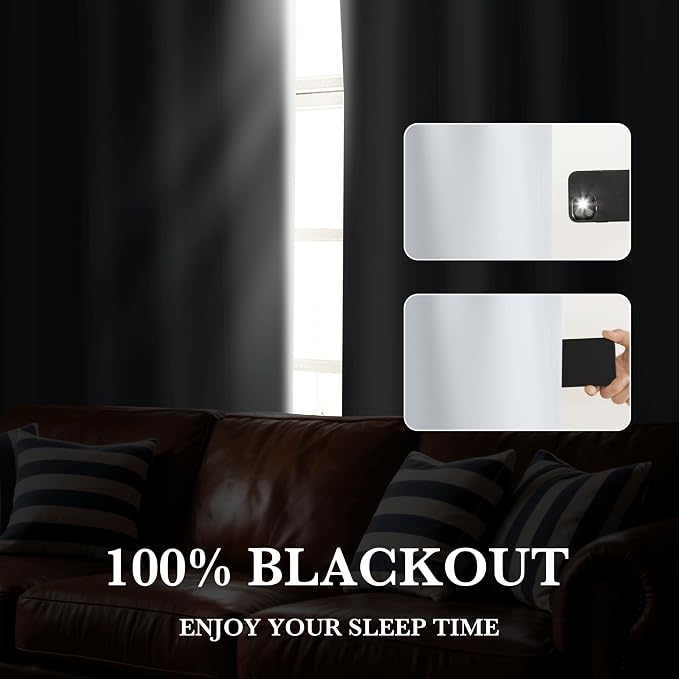 RYB HOME Short White 100% Blackout Curtains for Small Window | Thermal Insulated, Heat & UV Blocking, Total Room Darkening, Privacy, Drapes for Cafe, W52 x L36, 2 Panels - Image 3