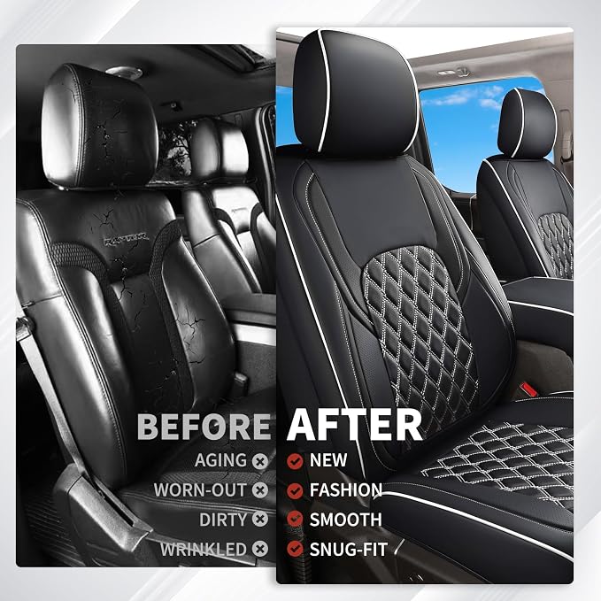 Huidasource F150 Front & Back Leather Seat Covers Accessories Fit for 2015-2026 F150 SuperCrew & 2017-2026 F250 F350 F450 Super Duty Crew Cab XL XLT Lariat King Ranch Platinum(Full Set/Black&White) - Image 9