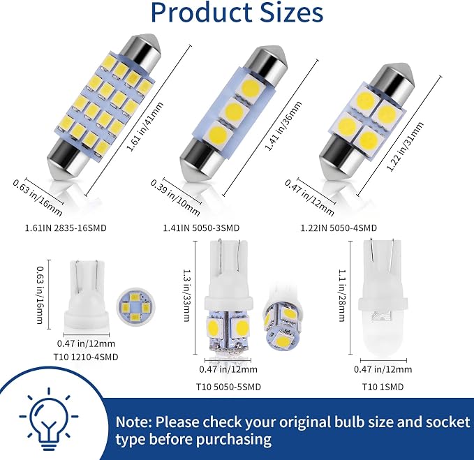 Zakolak 42 Pieces Interior Car Lights, Super Bright White Dome Map Tail Cab Lights Bulb Kit Set , DE3175 T10 31mm 41mm 194 LED Bulb for Your Trucks Width Lamp(White) - Image 2