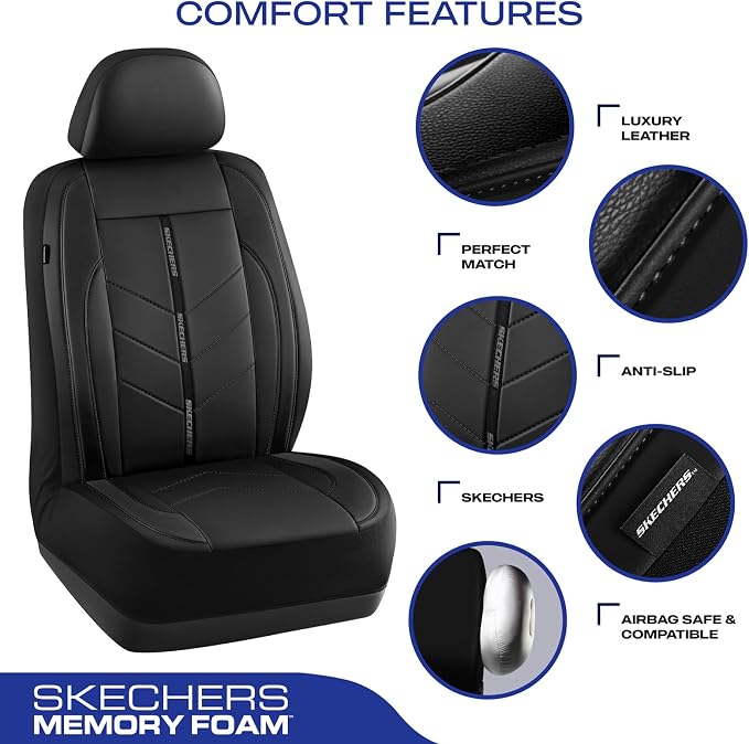Skechers Car Seat Covers,Luxury Faux Leather Seat Covers,Waterproof Anti Slip Car Seat ProtectorFull Set,Car Accessories Airbag Universal Fit for Most Cars,Vans,Trucks,SUV,Black - Image 4