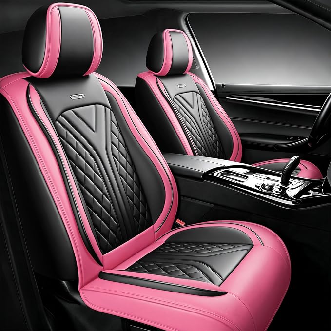 for GMC Sierra HD 2007-2025 Car Seat Covers, Full Set, Pink | Luxury Full Coverage Leather Seat Protectors, Waterproof Breathable, Non-Slip, Easy to Install, Airbag Compatible, All-Season by Unknown