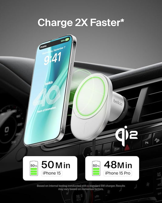 Belkin 15W MagSafe-Compatible Wireless Car Charger, Vent Mount | iPhone 17/16/15/14/13, Pixel 10 compatible, fast charging, secure vent mount, hands-free driving - Image 2