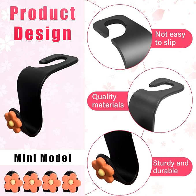 Augeny 8 PCS Car Seat Headrest Hook, Auto Seat Hook Hanger Storage Organizer, Adhesive Hooks for Purse Coat Umbrella Grocery Bag, Universal Interior Accessories for All Vehicles (Orange) - Image 3