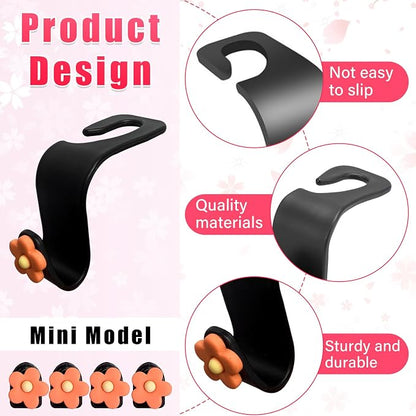 Augeny 8 PCS Car Seat Headrest Hook, Auto Seat Hook Hanger Storage Organizer, Adhesive Hooks for Purse Coat Umbrella Grocery Bag, Universal Interior Accessories for All Vehicles (Orange) - Image 3