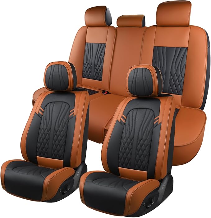 MINGBRON Leather Car Seat Covers,Car Seat Protector Waterproof,Seat Covers Full Set, Car Seat Protectors 5 Seats,Automotive Seat Covers Fit Most Cars Black&Brown by MINGBRONCARSEATCOVER