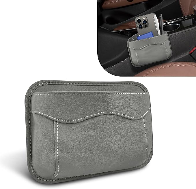 Car Seat Side Pocket Organizer, PU Leather Car Seat Gap Filler Bag, Car Seat Pocket Storage Bag for Phone, Keys, Sunglass, Wallet, Car Organizer Accessories for Seat, Door, Window (Grey) by Unknown