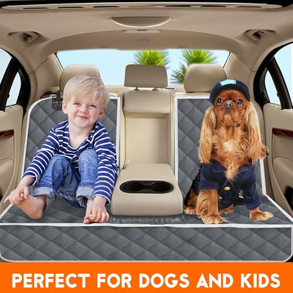 Yuntec Dog Car Cover for Back Seat Pet Car Seat Cover Protector | Waterproof Rear Seat Cover Nonslip Bench Car Seat Cover fits Middle Armrest for Most Cars Trucks SUVs (53” Width) - Gray - Image 2